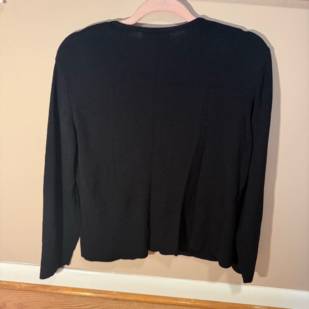 KASPER Black Long sleeve Sweater with V Neck button down Embroidery SZ/14 - Picture 5 of 7